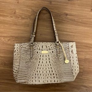 Brahmin beige genuine leather tote purse